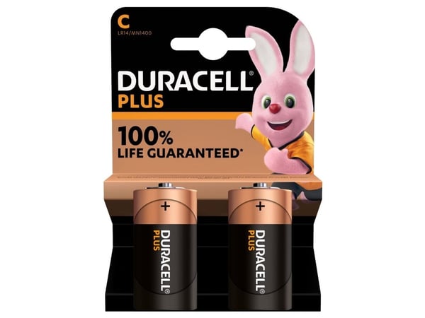 Duracell Plus 100 C, Kertakäyttöinen akku, C, Alkali, 1,5 V, 2 kpl, Monivärinen