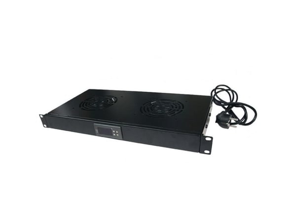TECHly - Systemviftebrett - med 2 kjølevifter, termostat - svart, RAL 9005 - 1U - 19"