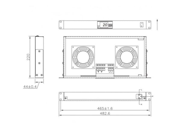 TECHly - Systemviftebrett - med 2 kjølevifter, termostat - svart, RAL 9005 - 1U - 19"