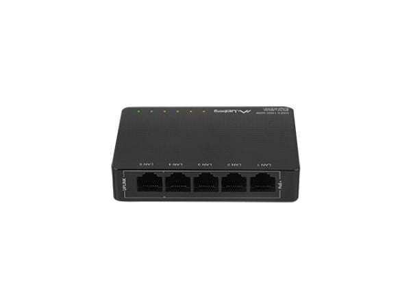 Lanberg DSP3-1005 - Switch - ikke-styrt - 5 x 10/100/1000 (4 PoE+) - stasjonær, veggmonterbar - PoE+ (60 W)