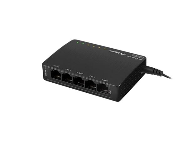 Lanberg DSP3-1005 - Switch - ikke-styrt - 5 x 10/100/1000 (4 PoE+) - stasjonær, veggmonterbar - PoE+ (60 W)