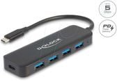 Delock - Hub - 4 x USB 3.2 Gen 1 + 1 x USB-C (strømlevering) - stasjonær