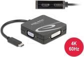 Delock - High Speed - video adapter - enkeltlenke - USB-C hann til 15 pin D-Sub (DB-15), DVI-I, HDMI, DisplayPort hunn - 10 cm - svart - 4K 60Hz (3...