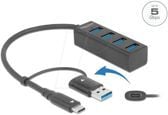 Delock - Hub - 4 x USB 3.2 Gen 1 + 1 x USB-C 3.2 Gen 1 - stasjonær