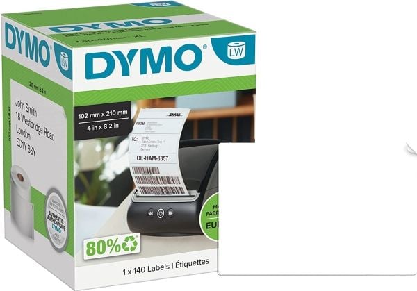 DYMO LabelWriter Extra Large - Permanet adhesiv - svart på hvitt - 102 x 210 mm 140 etikett(er) (1 rull(er) x 140) boks - forsendelsesetiketter