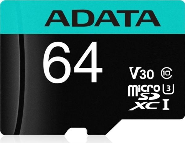 ADATA Premier Pro V30S - Flashminnekort (SD-adapter inkludert) - 64 GB - A2 / Video Class V30 / UHS-I U3 / Class10 - microSDXC UHS-I