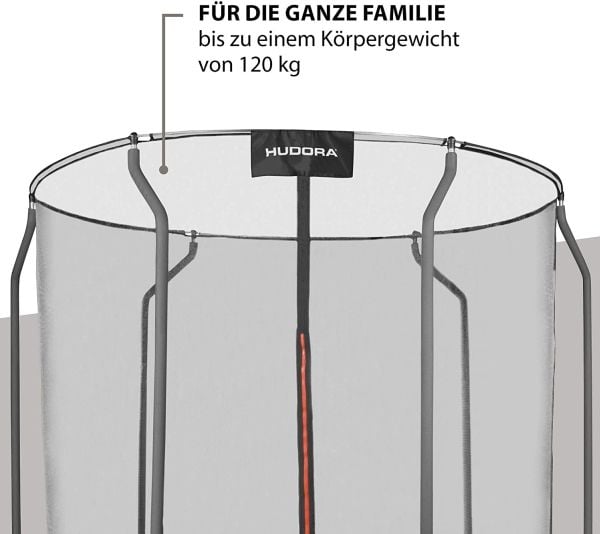 [OUTLET] - HUDORA 300V, Trampoline over bakken, Rund, 120 kg, Safety net, Montering nødvendig, Sort, Rød