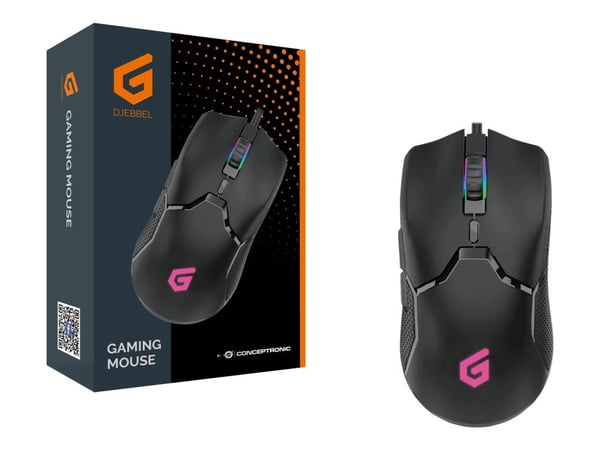 Conceptronic DJEBBEL05B 6D - Mus - ergonomisk - høyrehendt - optisk - 6 knapper - kablet - USB 2.0 - svart