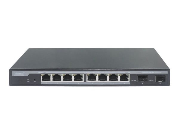 DIGITUS Professional DN-95344 - Switch - Styrt - 8 x 10/100/1000 (PoE+) + 2 x Gigabit SFP (opplink) - stasjonær - PoE+ (86 W)
