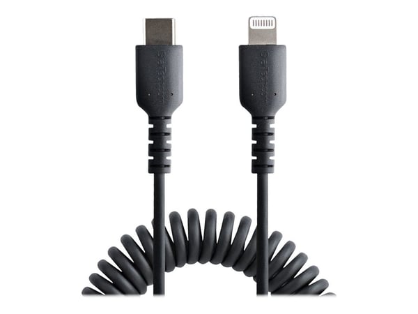 Startech 1m (3ft) USB C to Lightning Cable, MFi Certified, Coiled iPhone Charger Cable, Black, Durable and Flexible TPE Jacket Aramid Fiber, Heavy ...