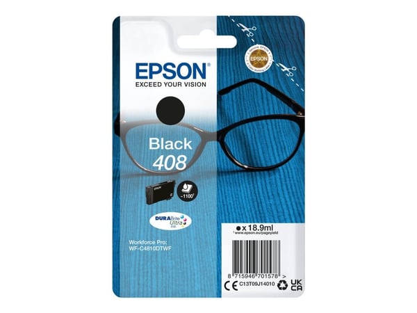 Epson Singlepack Black 408 DURABrite Ultra Ink, Perusvärintuotto, Väriainepohjainen muste, 18,9 ml, 1100 sivua, 1 kpl, Kertapakkaus