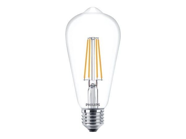Philips - LED-filamentlyspære - form: ST64 - klar finish - E27 - 7 W (ekvivalent 60 W) - klasse E - varmt hvitt lys - 2700 K