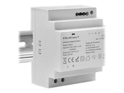 Qoltec Monolith 50922 - Strømforsyning (DIN-skinnemonterbar) - AC 220-240 V - 85.2 watt - grå