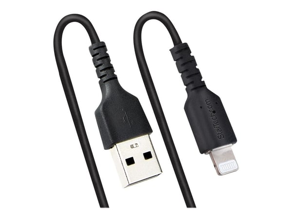 Startech 50cm (20in) USB to Lightning Cable, MFi Certified, Coiled iPhone Charger Cable, Black, Durable and Flexible TPE Jacket Aramid Fiber, Heavy...