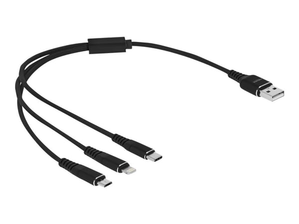 DeLOCK 87152, 0,3 m, USB A, USB C/Micro-USB B/Lightning, USB 2.0, Musta