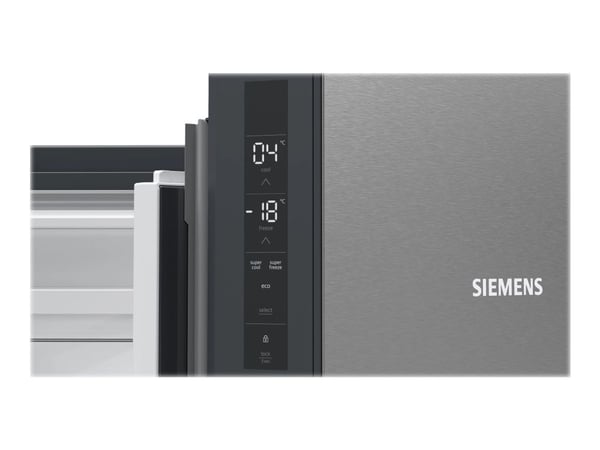 Siemens iQ300 KF96NVPEA - Kjøleskap/fryser - side-ved-side - bredde: 91 cm - dybde: 73.1 cm - høyde: 183 cm - 605 liter - Klasse E - rustfritt stål