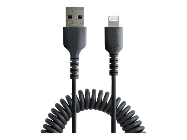 Startech 50cm (20in) USB to Lightning Cable, MFi Certified, Coiled iPhone Charger Cable, Black, Durable and Flexible TPE Jacket Aramid Fiber, Heavy...