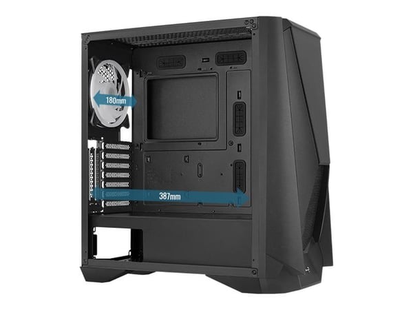 AeroCool Visor - Mid tower - utökad ATX - genomskinlig sidopanel (härdat glas) - ingen strömförsörjning (ATX) - svart - USB/ljud