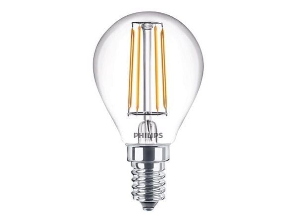 Philips - LED-filamentlyspære - form: P45 - klar finish - E14 - 4.3 W (ekvivalent 40 W) - klasse F - varmt hvitt lys - 2700 K (en pakke 2)