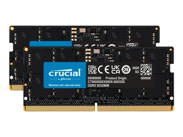 Crucial - DDR5 - sett - 32 GB: 2 x 16 GB - SO DIMM 262-pin - 4800 MT/s / PC5-38400 - CL40 - 1.1 V - ikke-bufret - ikke-ECC