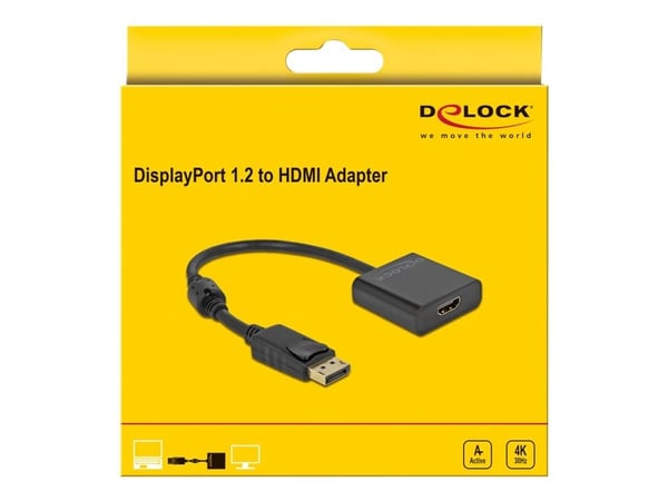 Delock - Videoadapter - DisplayPort han haspet til HDMI hun - 20 cm - sort - aktiv, 4K30 Hz tuki