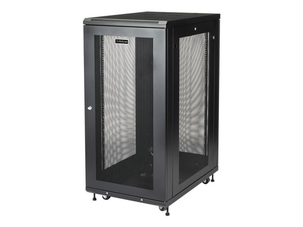 StarTech.com RK2433BKM, Itseseisova teline, 24U, 450 kg, Näppäinlukko, Tehostunut kaapelinhallinta, Castor-pyörät