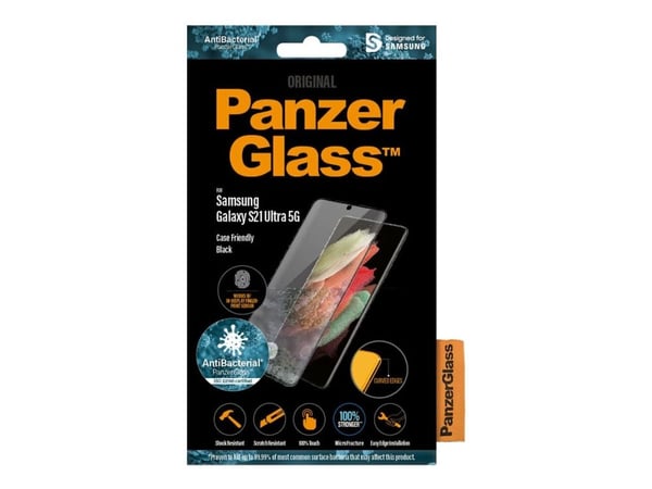 PanzerGlass™ | Case-Friendly - Skærmbeskytter for mobiltelefon - Edge-to-Edge passform - rammefarve sort | Samsung Galaxy S21 Ultra 5G
