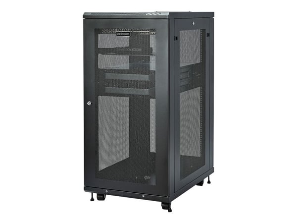 StarTech.com RK2433BKM, Itseseisova teline, 24U, 450 kg, Näppäinlukko, Tehostunut kaapelinhallinta, Castor-pyörät