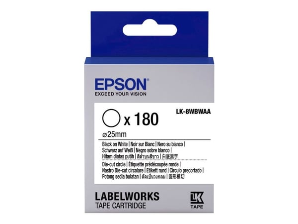 Epson LabelWorks LK-8WBWAA - Svart på hvitt - 25-mm rund 180 etikett(er) (1 rull(er) x 180) utstansede runde etiketter - for LabelWorks LW-1000, LW...