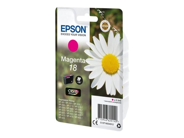 Epson 18 - 3.3 ml - magenta - original - blekkpatron - for Expression Home XP-212, 215, 225, 312, 315, 322, 325, 412, 415, 422, 425