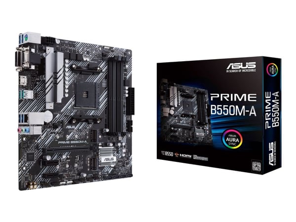 ASUS PRIME B550M-A - Emolevy - micro-ATX - Socket AM4 - AMD B550 piirisarja - USB 3.2 Gen 1, USB 3.2 Gen 2 - Gigabit LAN - sisäinen grafiikka (CPU ...