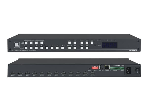 Kramer VS-84H2 8x4 4K HDR HDCP 2.2 Matrix Switcher with Digital Audio Routing - Video/audio switch - stasjonær, rackmonterbar