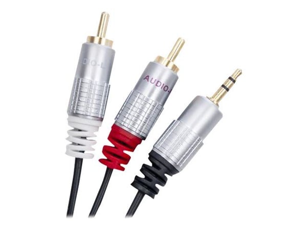 Qoltec - Lydkabel - RCA x 2 hann til mini-phone stereo 3.5 mm hann - 1 m - svart