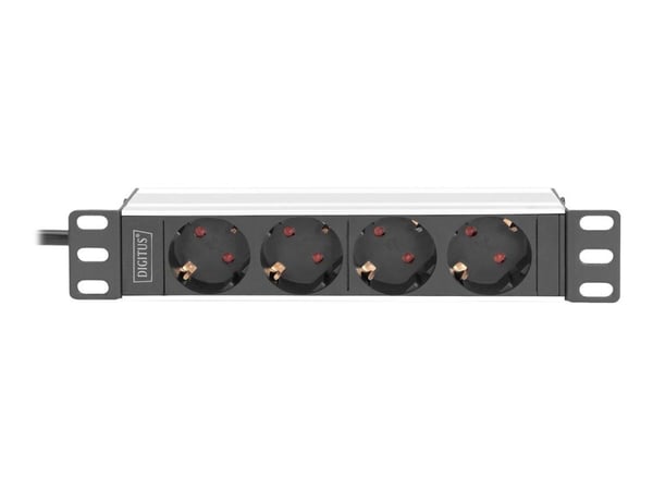 DIGITUS - Flerkoplingslist (kan monteres i rack) - AC 250 V - 4000 watt - inngang: CEE 7/4 - utgangskontakter: 4 (4 x strøm) - 1U - 10" - 2 m kabel