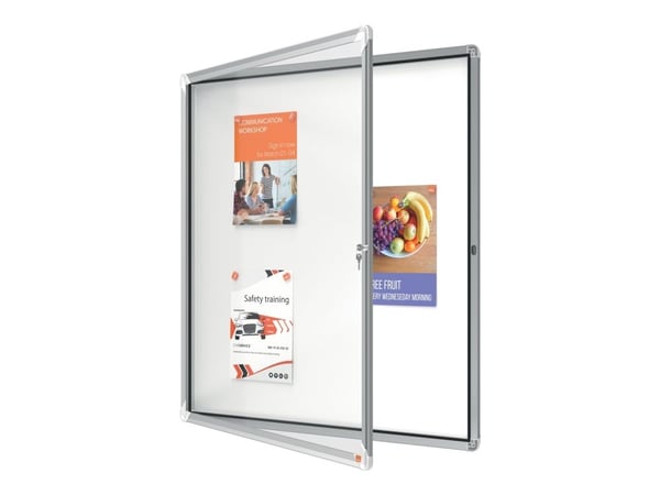 Nobo - Innbygd oppslagstavle - veggmonterbar - 944 x 907 mm - 12 x A4 - metall - magnetisk - utendørs - hvit