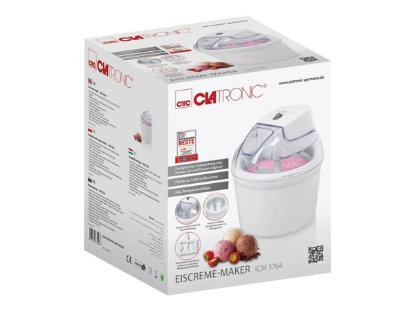 Clatronic ICM 3764 - Sorbetblandare - 1,5 liter - 12 W - vit