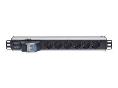 Intellinet 19" 1.5U Rackmount 6-Way Power Strip - German Type", Double Air Switch, ei ylijännitesuojaa, 1.6m virtajohto - Virranjakoyksikkö (rack-v...