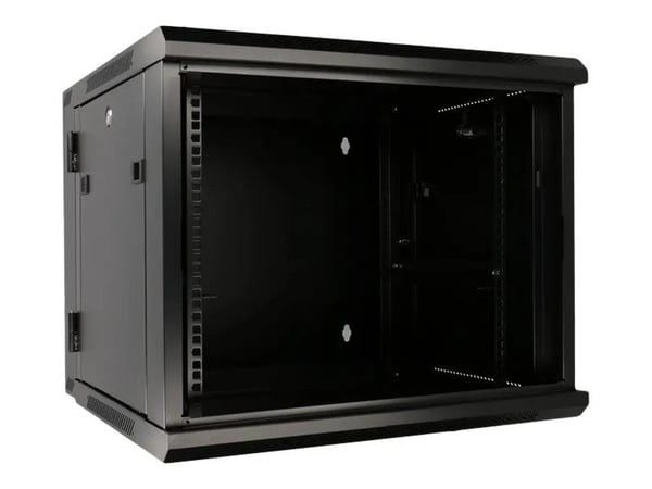 Extralink 9U 600X600 AZH WALL-MOUNTED RACKMOUNT CABINET SWING TYPE BLACK, Seinään asennettava laitekehikko, 9U, 60 kg, Näppäinlukko, Kotelon kiskot...