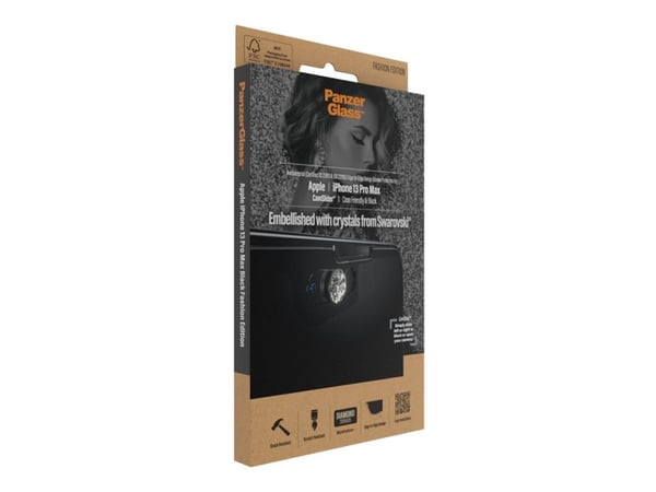 PanzerGlass CamSlider - Fashion Edition - skjermbeskyttelse for mobiltelefon - pyntet med krystaller fra Swarovski - glass - rammefarge svart - for...