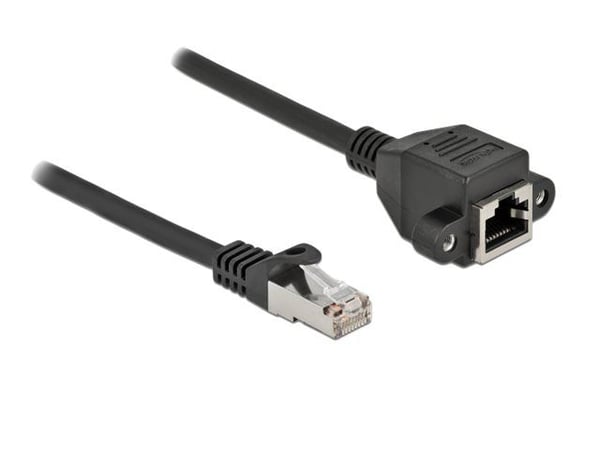 Delock - Verkon jatkokaapeli - RJ-45 (uros) RJ-45 (naaras) ruuvattavissa - 50 cm - S/FTP - CAT 6a - booted, halogeeniton, solmuvapaa - musta - musta