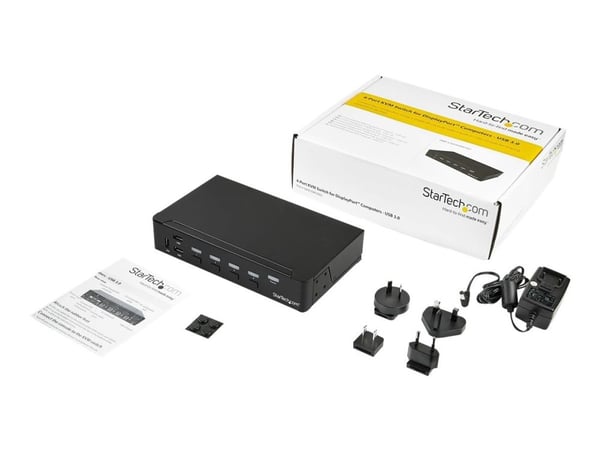 Startech 4 Port DisplayPort KVM Switch - DP KVM Switch with Audio and Built-in USB 3.0 Hub for Peripherals - 4K 30Hz (SV431DPU3A2) - KVM / lyd / US...