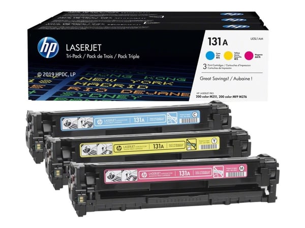 HP 131A - 3-pack - gul, cyan, magenta - original - LaserJet - tonerpatron (U0SL1AM) - for LaserJet Pro 200 M251n, 200 M251nw, 200 M276nw, MFP M276n...