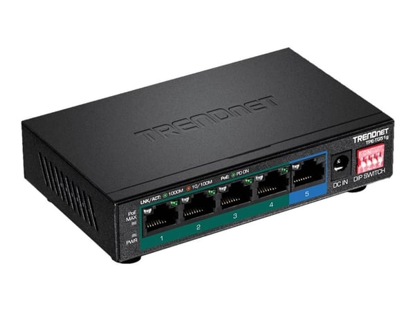 TRENDnet TPE-TG51g - Switch - ikke-styrt - 4 x 10/100/1000 (PoE+) + 1 x 10/100/1000 - stasjonær, veggmonterbar - PoE+ (60 W) - TAA-samsvar