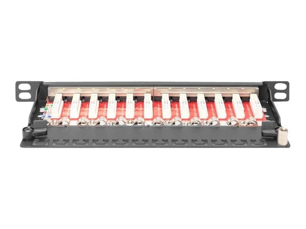 DIGITUS DN-91612S-SL-EA - Koblingspanel - veggmonterbar, rackmonterbar - CAT 6a - STP - RJ-45 X 12 - svart, RAL 9005 - 0.5U - 10"