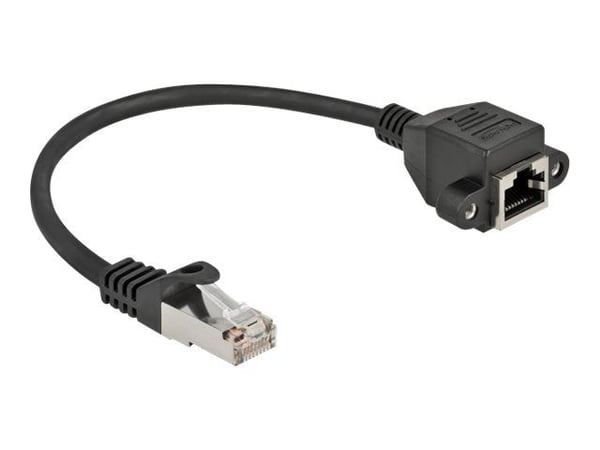 Delock - Nettverksforlengelseskabel - RJ-45 (hann) til RJ-45 (hunn) skrubar - 25 cm - S/FTP - CAT 6a - med støvel, halogenfri, uten hindringer - svart