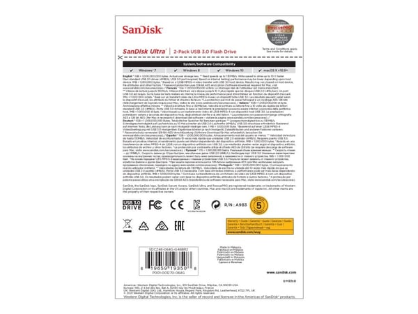 SanDisk Ultra - USB-flashstasjon - 64 GB - USB 3.0 - blå, rød (en pakke 2)