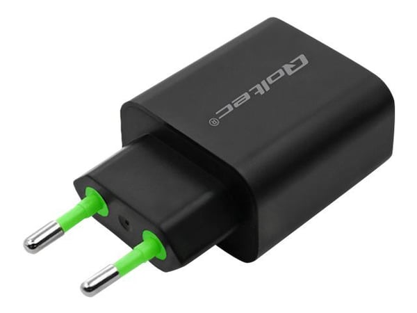Qoltec Mains charger - Strømadapter - 18 watt - 3 A - PD, QC 3.0 (USB, USB-C) - svart