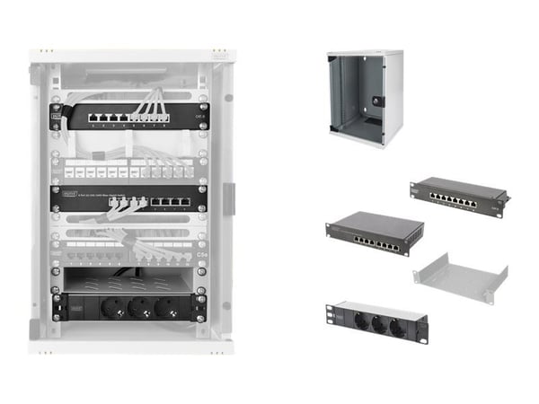 Digitus Network Set - Skåp - med power strip, network switch, patch panel - väggmontering - 9U - 10"