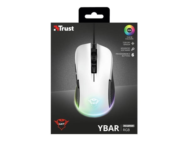 Trust Gaming GXT 922W YBAR - Mus - høyrehendt - optisk - 6 knapper - kablet - USB 2.0 - hvit