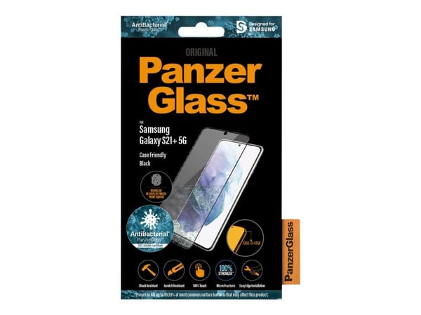 PanzerGlass - Skjermbeskyttelse for mobiltelefon - glass - krystallklar, svart rand - for Samsung Galaxy S21+ 5G